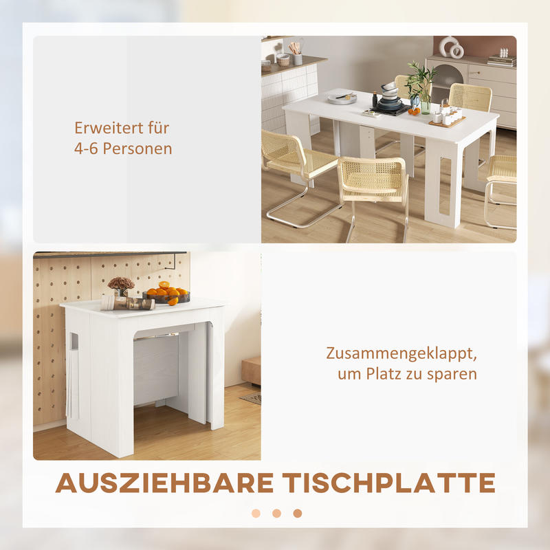 Dining table, folding table, extendable kitchen table, dining room table, chipboard, 60-180 x 85 x 75cm, white, Spacesaving Furniture, Extendable Table, Functional Furniture, Chipboard Table, Easy Assembly, Folding Desk, Mult