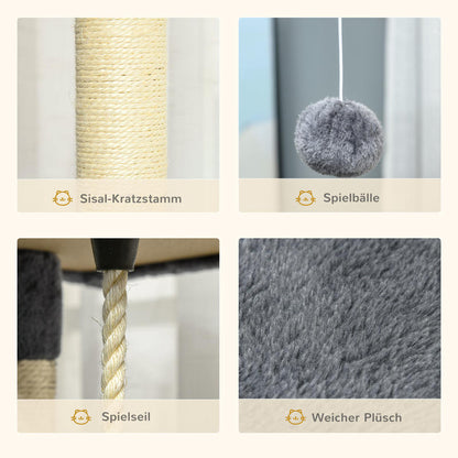 Krabpaal – Kattenboom – Kattenhuis – Krabmeubel – Kattenmand – Twee Hangmatten & Kattenholletjes – Lichtgrijs Sisal & Pluche Speeltje