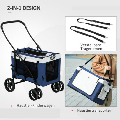 2-in-1 Wandelwagen – Draagmand – Hondenwagen – Dierenbuggy – Huisdierwagen – Metalen Frame – Afneembare Draagmand