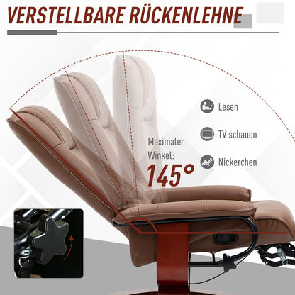 Bruine Draaifauteuil – Relaxfauteuil – Loungestoel – Recliner – Fauteuil – Verstelbare Rugleuning 145° – In Hoogte Verstelbare Voetensteun