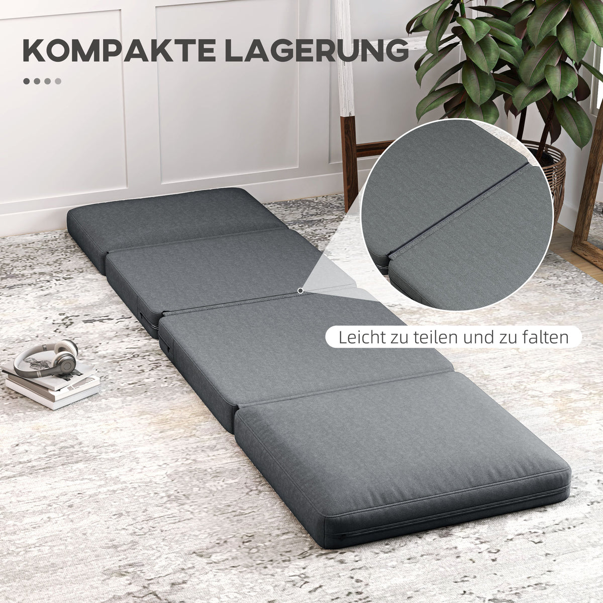 Inklapbare Vloerstoel – Vloerzetel – Zitkussen Stoel – Lounge Stoel – Zitzak – Donkergrijs – Extra Zacht Kussen – Ruime Afmetingen 75x268 cm