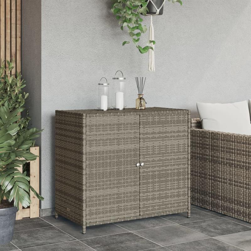 Tuinkast – Berging – Opbergkast – Buitenopslag – Kussenbox – Grijs Poly Rattan – 83x45x76 cm – Weerbestendig & Ruim