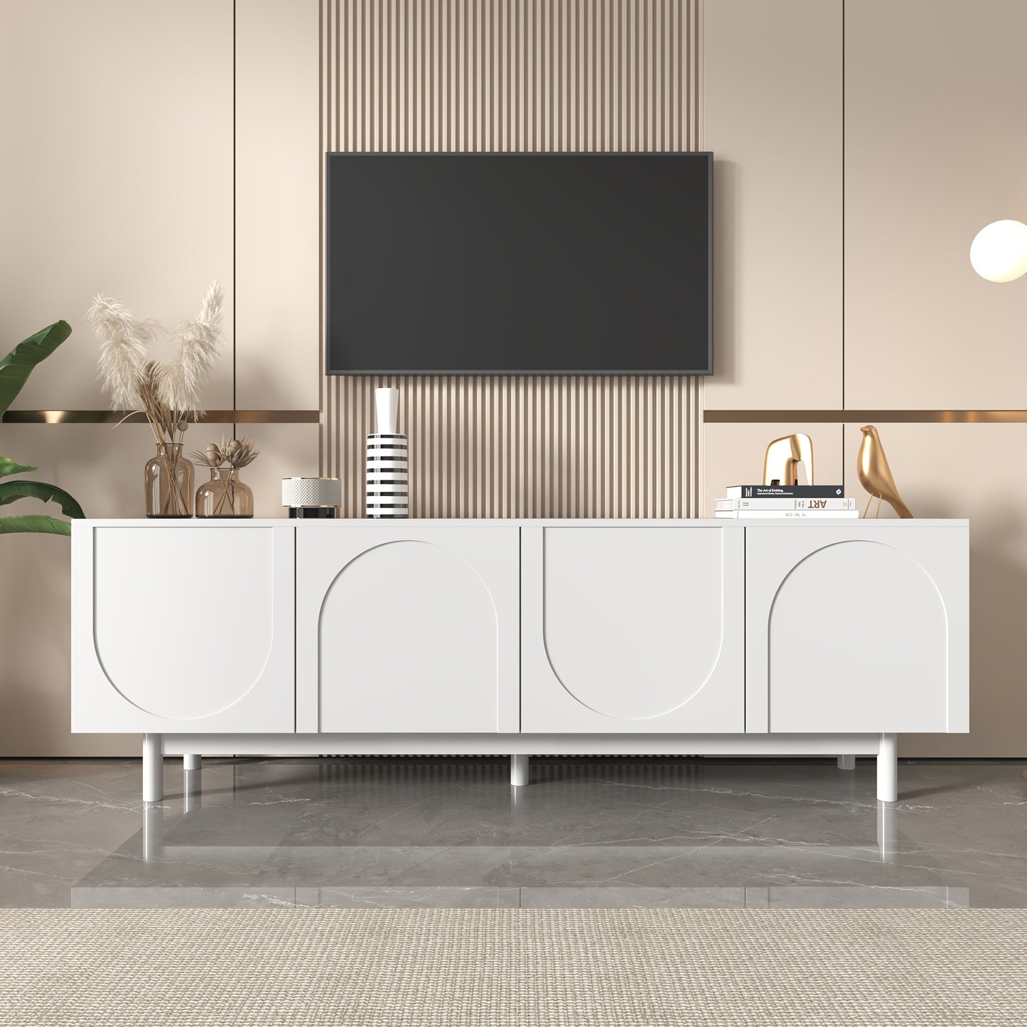 Modern White TV Cabinet, 175 X 38 X 56cm, Adjustable Shelves, Lightweight Low-profile TV Furniture, Luxury Style, Living Room Furniture, Tv Stand, Contemporary Furniture, Minimalist Style, Metal Construction, Highquality Mate