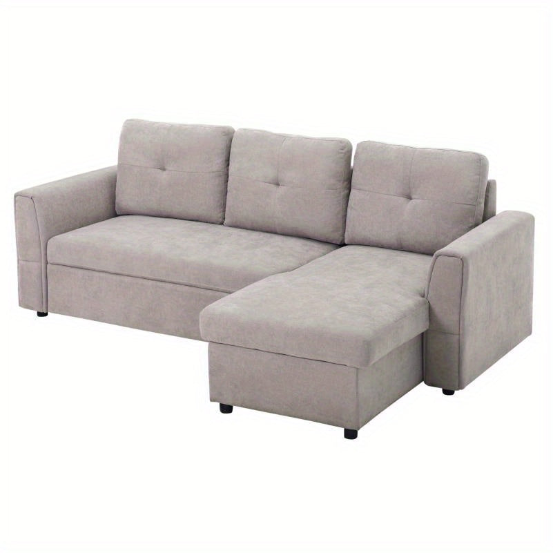 Slaapbank – 3-Zitsbank – Bedbank – Bankbed – Chaise Longue – Grijs – Polyester Bekleding – Verstelbare Slaapfunctie