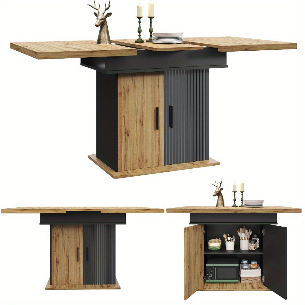 Uitschuifbare Eettafel – Inklapbare Tafel – Eetkamertafel – Keukentafel – Retro Tafel – Ruimtebesparend – Opbergruimte Met Lades – 110-140 cm – Met Metalen Frame – Geen Montage