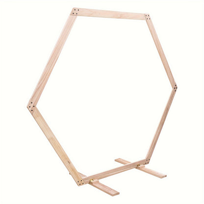 GDRASUYA10 Contemporary Hexagonal Wooden Stand for Weddings, Parties & Home Decor - Freestanding Rustic Photo Backdrop with Vibrant Floral Accents, Wooden Decor, Party Decoration, Elegant Design, Natural Texture