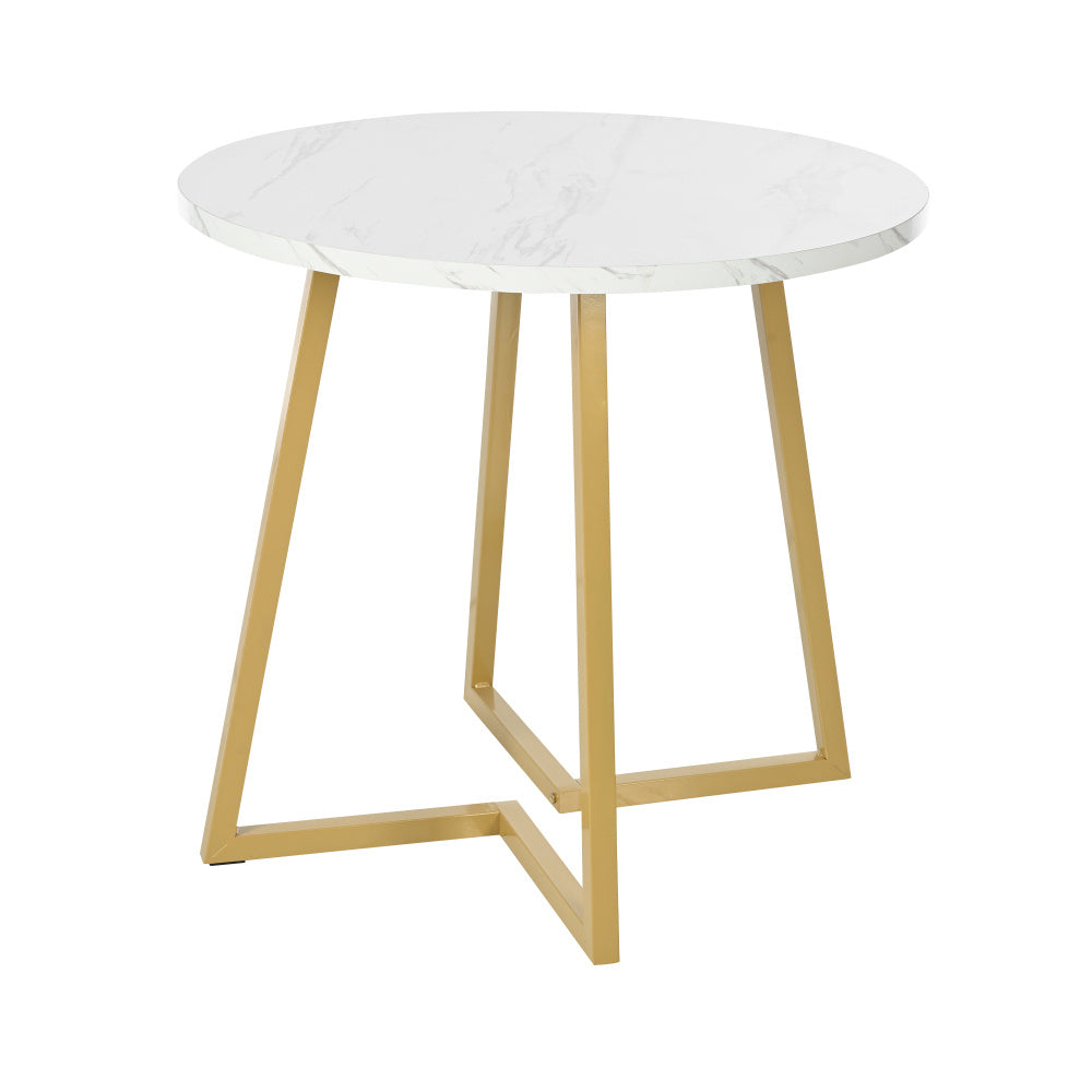 Eettafel – Keukentafel – Dinertafel – Tafel – Ronde Tafel – Marmerlook Blad – Stevig Metalen Onderstel