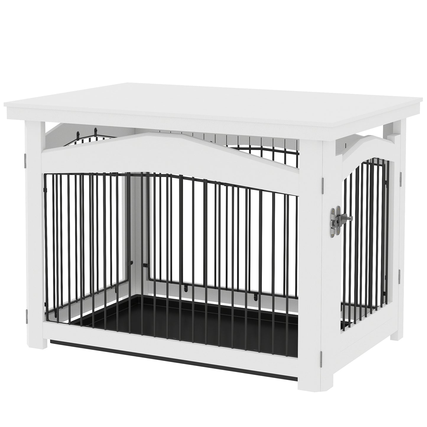 Hondenbench – Hondenkooi – Kennel – Hondenpark – Bijzettafel – 3-in-1 Multifunctioneel – Wit MDF & Metaal – Voor Middelgrote Honden 82,5x57,5x59,5 cm