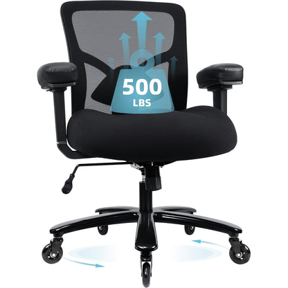 Office Chair, Desk Chair with 5 Rubber Wheels, Gaming Chair with 4D Armrests, for Large And Strong People (up to 227kg), Height-Adjustable, Memory Foam Filling, Ergonomic Office Chair with Rocking Function, Office, Ergonomic