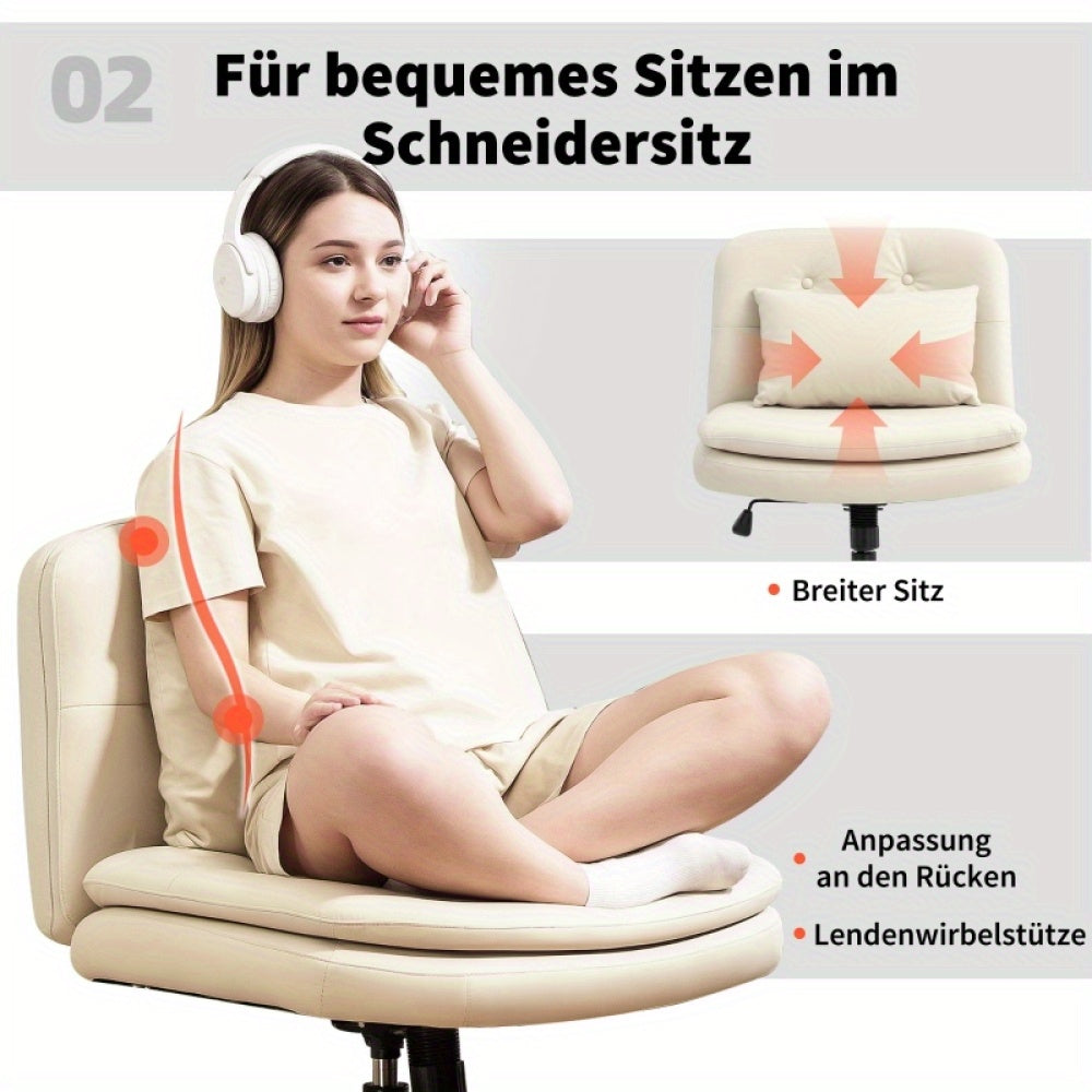 Bureaustoel – Office Chair – Bureaustoel Zonder Armleuningen – Draaistoel – Bureaustoelen Met Wieltjes – Lichtbruin – Verstelbare Zithoogte – Extra Kussen Voor Comfort