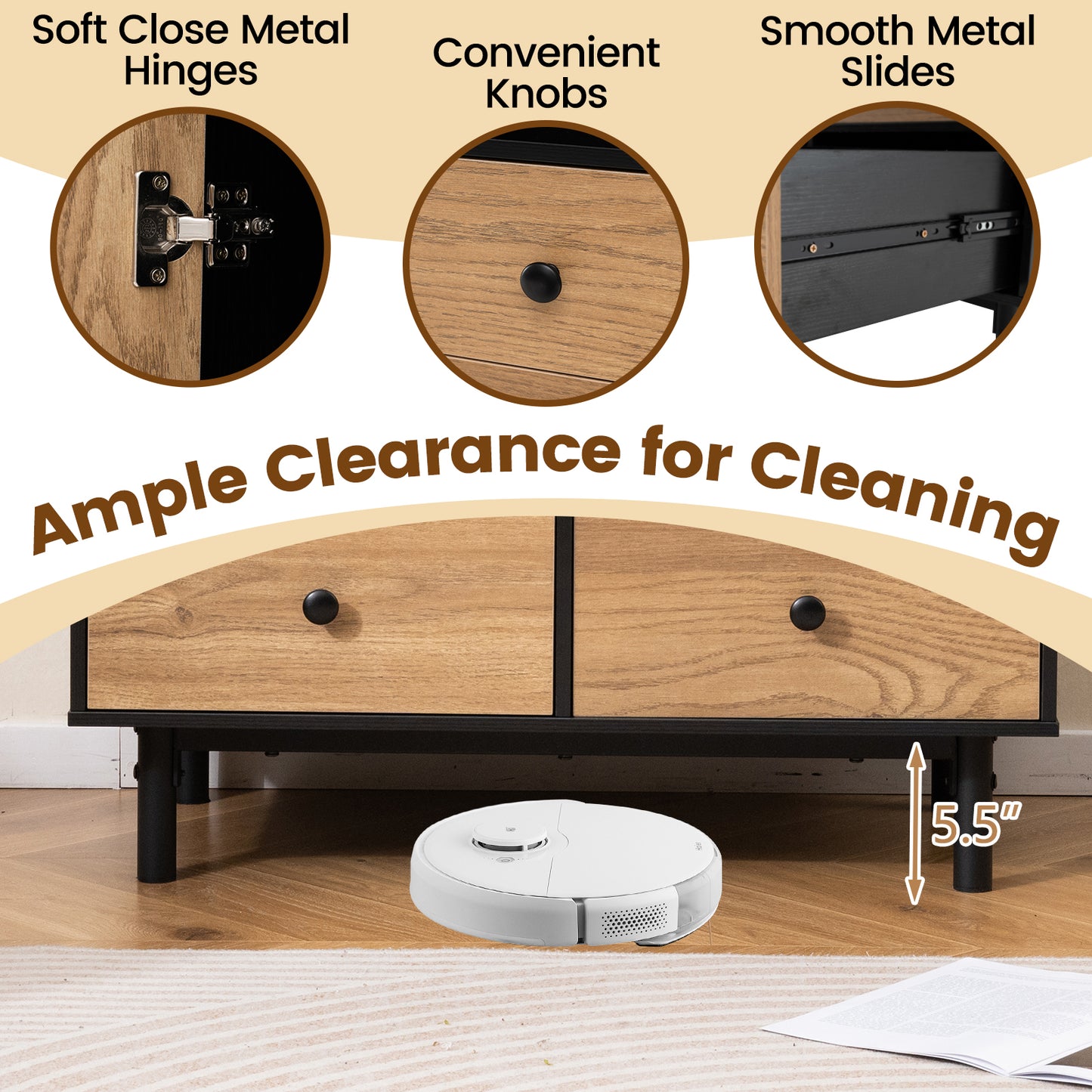 Opbergkast – Ladekast – Kastenmeubel – Dressoir – Opbergruimte – Modern Design – 4 Lades Met Open Vak – Verhoogde Metalen Pootjes