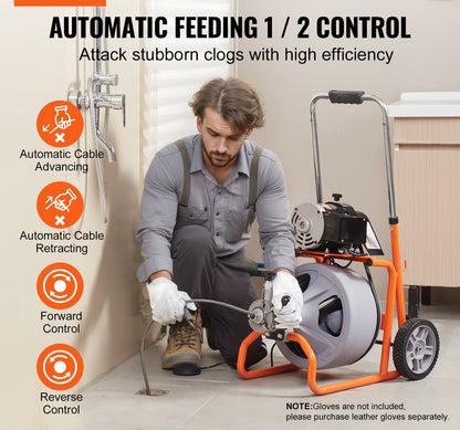 Ontstopper – Rioolontstopper – Gootsteenontstopper – Toiletontstopper – Afvoerontstopper – 30 Meter Stalen Kern – Automatische Kabelvoeding Met Voetbediening