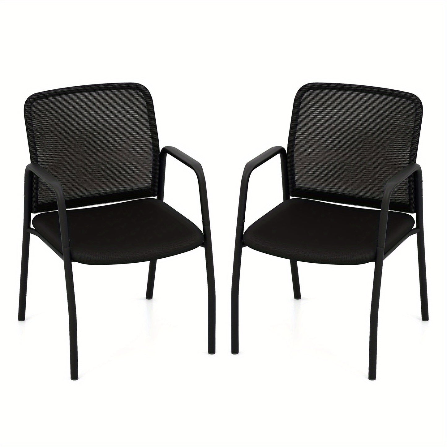 Wachtkamerstoelen – Stoelen – Zitplaatsen – Vergaderstoelen – Kantoorstoelen – Ademend Mesh – Stevig Metalen Frame – Set Van 2 – Zwart
