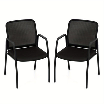 Wachtkamerstoelen – Stoelen – Zitplaatsen – Vergaderstoelen – Kantoorstoelen – Ademend Mesh – Stevig Metalen Frame – Set Van 2 – Zwart