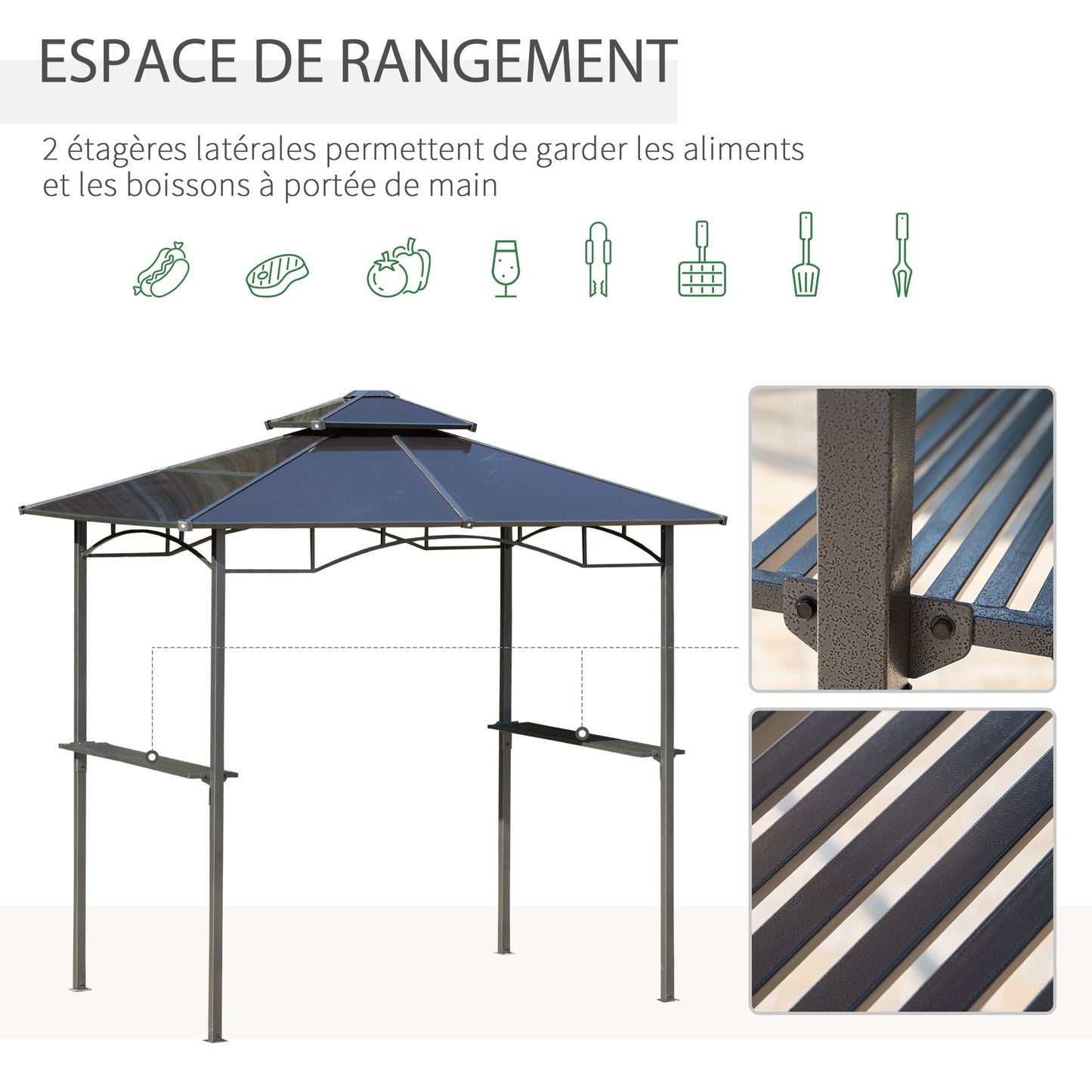 Barbecue Shelter – Tuinoverkapping – BBQ Paviljoen – Grill Schuur – Buitenkeuken Overkapping – Aluminium Constructie – Dubbel Polycarbonaat Dak – Zwart