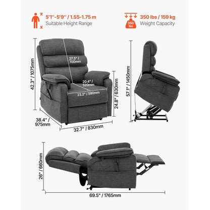 Liftstoel – Relaxfauteuil – Elektrische Stoel – Powerlift – Verstelbare Stoel – Verwarmde Lendensteun – Dubbele Motoren met Afstandsbediening