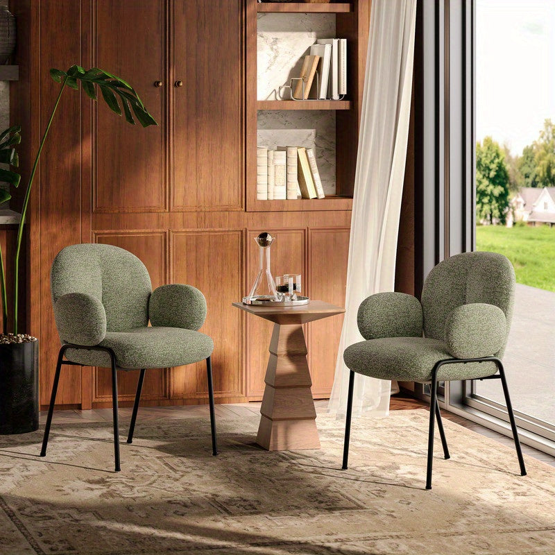 Set van 4 Stijlvolle Scandinavische Eetkamerstoelen – Gebogen Accentstoelen met Verstelbare Poten – Gestoffeerd, Groen, Voor Eetkamer of Woonkamer