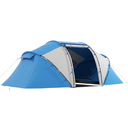 Tunneltent – Familietent – Kampeertent – Reistent – Tuinentent – Blauw – Waterdicht 2000mm – Lichtgewicht en Stabiel voor 4-6 Personen