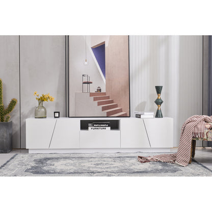 Modern TV-meubel – TV-kast – Mediameubel – Tv-dressoir – Woonkamermeubel – Diagonaal Patchwork Design – 170 cm Breed – Wit MDF met Glanzende Deurrand