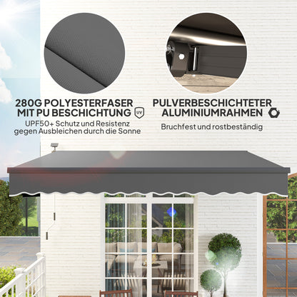 Zonnekap – Zonnescherm – Zonwering – Luifel – Knikarmzonnescherm – Grijs – UPF 50+ UV-Bescherming – Solar LED-Verlichting – 400 cm Breed