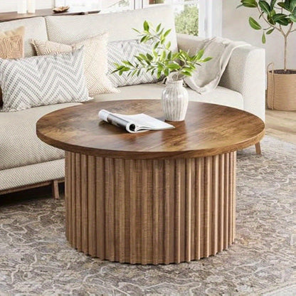 Salontafel – Koffietafel – Bijzettafel – Woonkamertafel – Tafel – Rond 80 cm – MDF Houtnerffinish – Zwart Metalen Onderstel