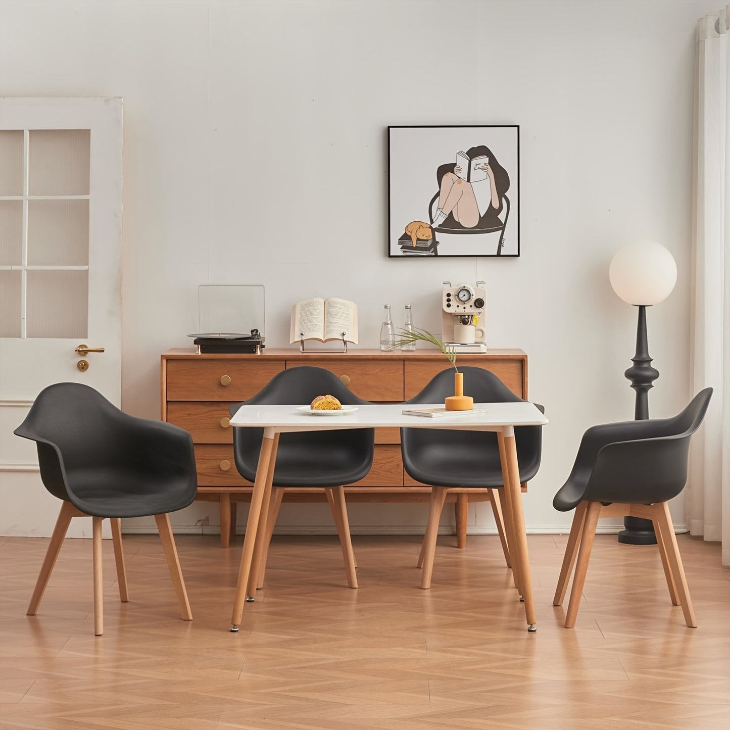 Eetkamerstoel – Armstoel – Stoel Met Armleuning – Dining Chair – Zwarte Kunststof Stoel – Set Van 2 – Hardhouten Poten – Modern Design