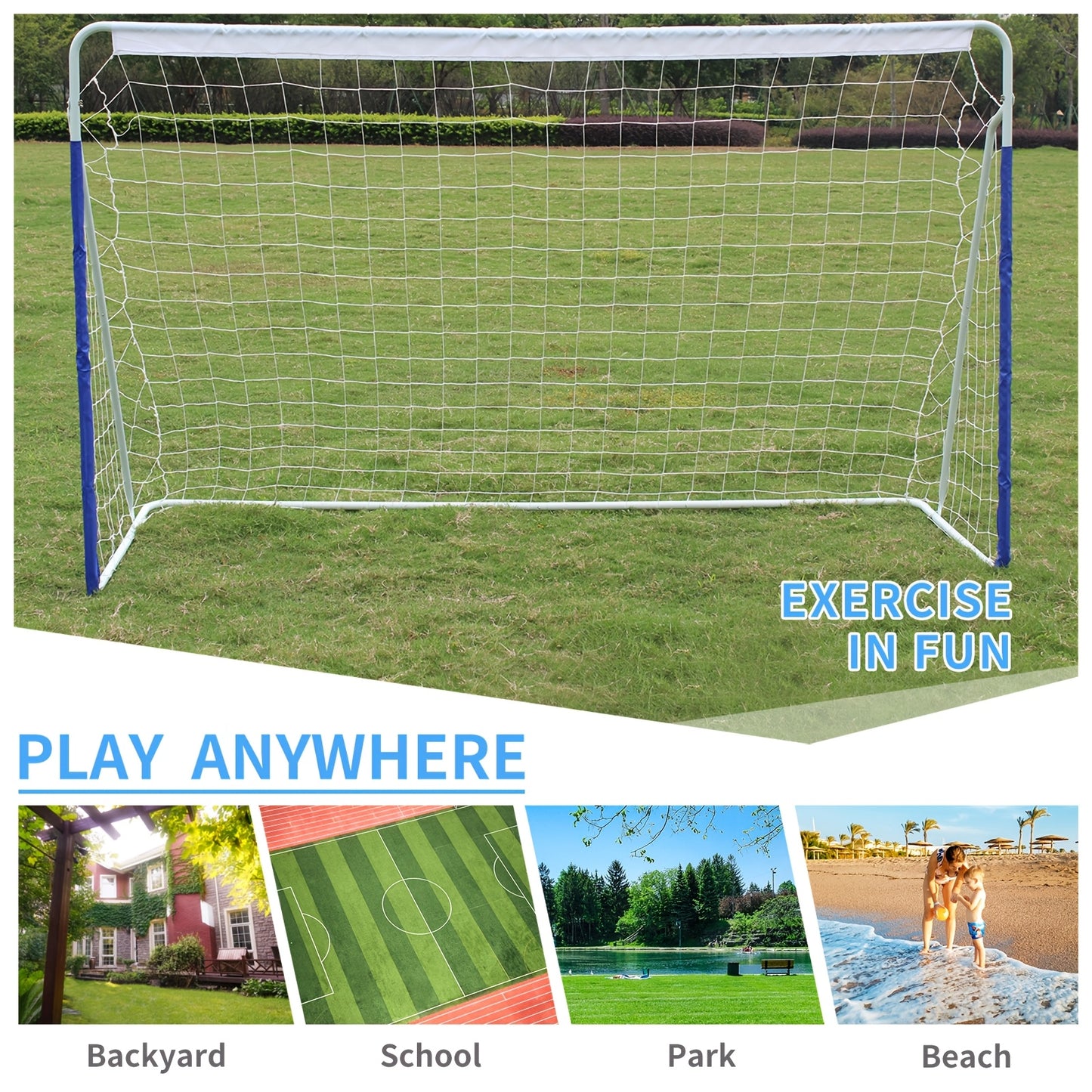 243.84x152.4cm Portable Soccer Goal with Collapsible Metal Frame & Quick-Mount Net - Heavy-Duty Training Goal Suitable for Backyard, Indoor/Outdoor Use, & - Assembly with Carry Bag