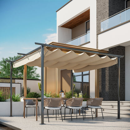 Outsunny Retractable Pergola 4 x 4 m metal structure epoxy black anti-corrosion + high density polyester fabric 180 g/m² beige included