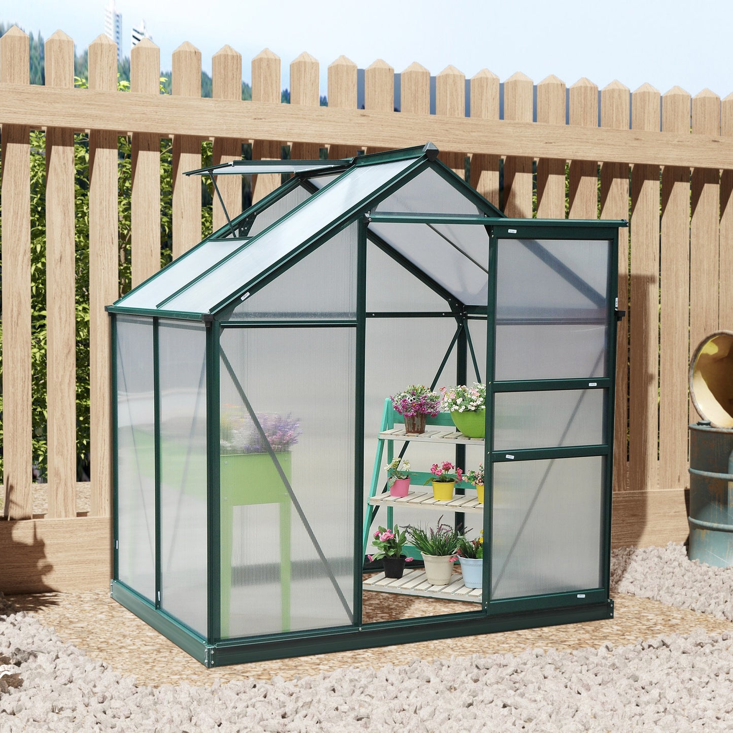 Kas – Kweekkas – Tuinkas – Serre – Broeikas – Aluminium Frame – UV-bestendig Polycarbonaat – Versterkte Basis – Dakventilatie – Schuifdeur – Groen – 2,5 m²