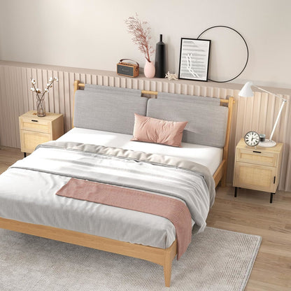 Nachtkastje – Bedside Table – Bijzettafel – Dressoir – Kastje – Set Van 2 – Rattan Details – Stevige Metalen Poten