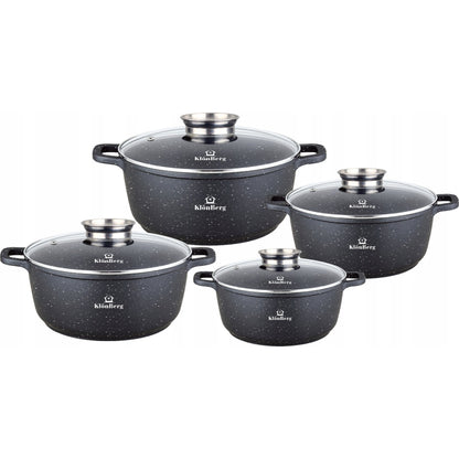 8-Delige Pannenset – Kookpannen Set – Pannen Set – Potten Set – Keukenpannen – Inductie Geschikt – Anti-aanbak Coating – Inclusief Glazen Deksels – Snelle Warmteverdeling – Zwart