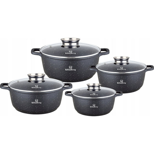 8-Delige Pannenset – Kookpannen Set – Pannen Set – Potten Set – Keukenpannen – Inductie Geschikt – Anti-aanbak Coating – Inclusief Glazen Deksels – Snelle Warmteverdeling – Zwart