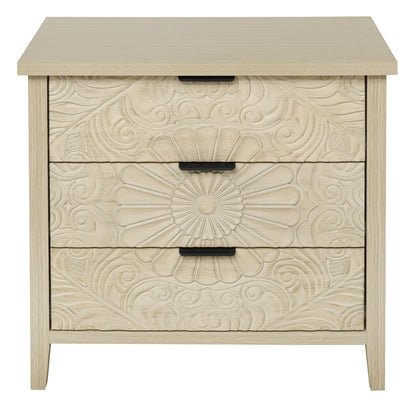 Opbergkast – Ladekast – Bergkast – Nachttafel – Dressoir – Khaki Rattan – 3 Laden – Compact Design
