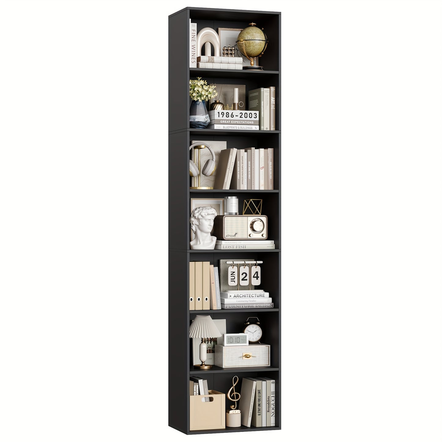 Boekenkast – Boekenrek – Vakkenkast – Opbergkast – Wandkast – Verstelbare Planken – Zwart Hout-Kunststof – Vrijstaand