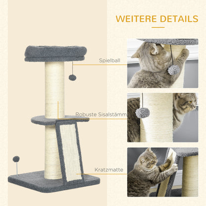 Krabpaal – Krabmeubel – Kattenpaal – Klimpaal – Krabton – Donkergrijs & Crèmewit – Duurzaam Sisal – Compact Formaat 48x48x92 cm