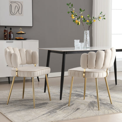 Eetkamerstoelen – Stoelen – Fauteuils – Kuipstoelen – Zithoeken – Fluwelen Bekleding – Met Bloemmotief Rugleuning – Comfortabele Armleuningen – Metalen Poten – Set van 2