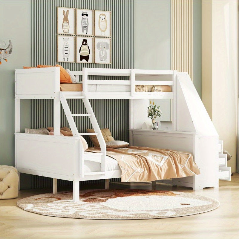 Stapelbed – Hoogslaper – Halfhoogslaper – Bunkbed – Kinderbed – Met Werkplek – Ruime Opbergruimte – Veiligheidshekken – Wit – 90x200 En 140x200 Cm