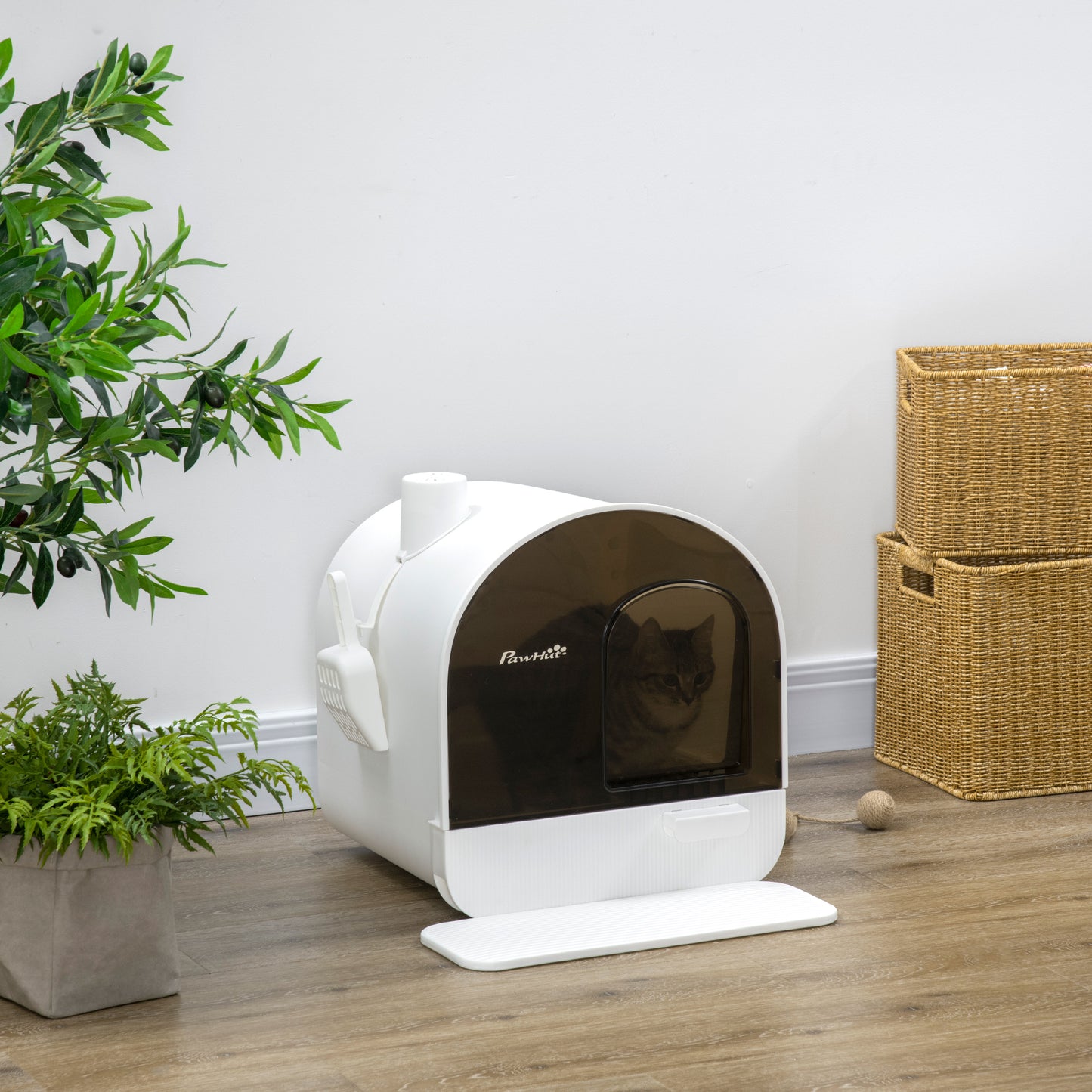 Kattenbak – Kattenbakje – Katten WC – Katten Toilet – Kattenbak Met Filter – Gesloten Design – Inclusief Vervangfilter – Mat Tegen Strooisel – 43x44x47 cm – Zwart/Wit