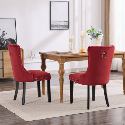 Classic Velvet Dining Chair, High-End Tufted Solid Wood Contemporary Velvet Cushioned Wooden Leg Nail Head Dining Chair, Set of 2, Wine Red Color, Dining Room Table And Chair Set, Dining Chair Set Of, Dining Room Chair, Dinin