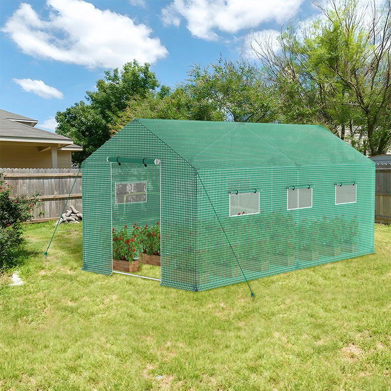 Galvanized Foil Tunnel Greenhouse with Door and Mesh Window, Green, Sizes 3x2x2m/4. 5x2x2m-Ideal for Plant Cultivation