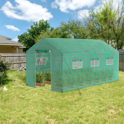 Galvanized Foil Tunnel Greenhouse with Door and Mesh Window, Green, Sizes 3x2x2m/4. 5x2x2m-Ideal for Plant Cultivation