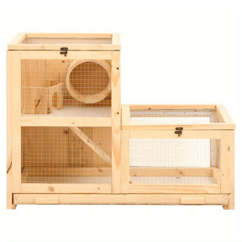 Hamsterkooi – Knaagdierenkooi – Gerbilkooi – Dierenverblijf – Knaagdierhuis – Massief Houten Constructie – Ruim Met Meerdere Niveaus