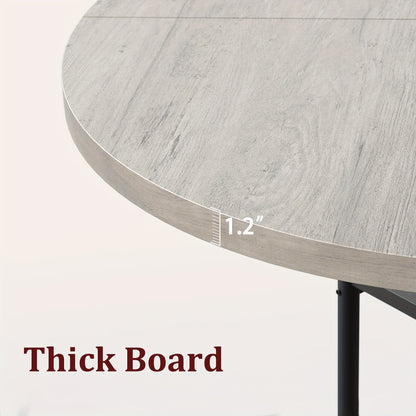 Ronde Eettafel – Dining Table – Tafel – Keukentafel – Eetkamertafel – Grijs – 2-laags Opbergruimte – Stevig Metalen Frame