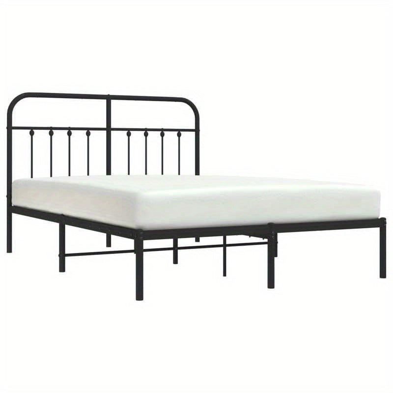 Modern Black Metal Bed Frame with Headboard, 140x190cm - Powder-Coated Steel for Strength & Stability, Minimalist Design for Contemporary Bedrooms, Minimalist Bed Frame | Modern Bedframe | Sleek Metal Design