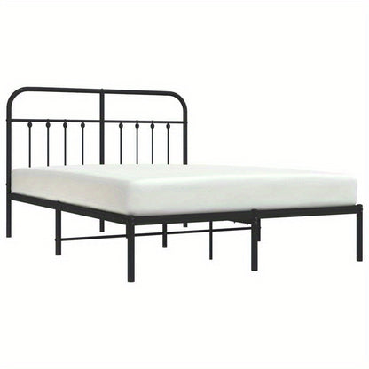 Modern Black Metal Bed Frame with Headboard, 140x190cm - Powder-Coated Steel for Strength & Stability, Minimalist Design for Contemporary Bedrooms, Minimalist Bed Frame | Modern Bedframe | Sleek Metal Design