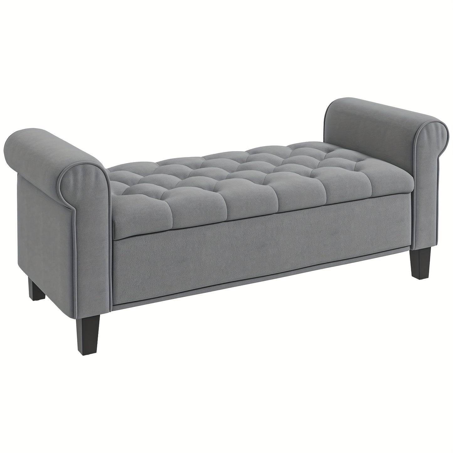 Opbergbankje – Zitbank – Halbank – Opbergkist – Opbergbox – Gestoffeerd Velvet – 120 kg Draagvermogen – 126x48,5x47 cm Grijs