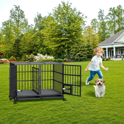 Hondenbench – Hondenkooi – Hondenkennel – Reisbench – Draagbare Hondenbox – Metalen Bench – Dubbele Deuren – Opvouwbaar – Met Wieltjes – Uitschuifbare Lade – 108x72x83 cm