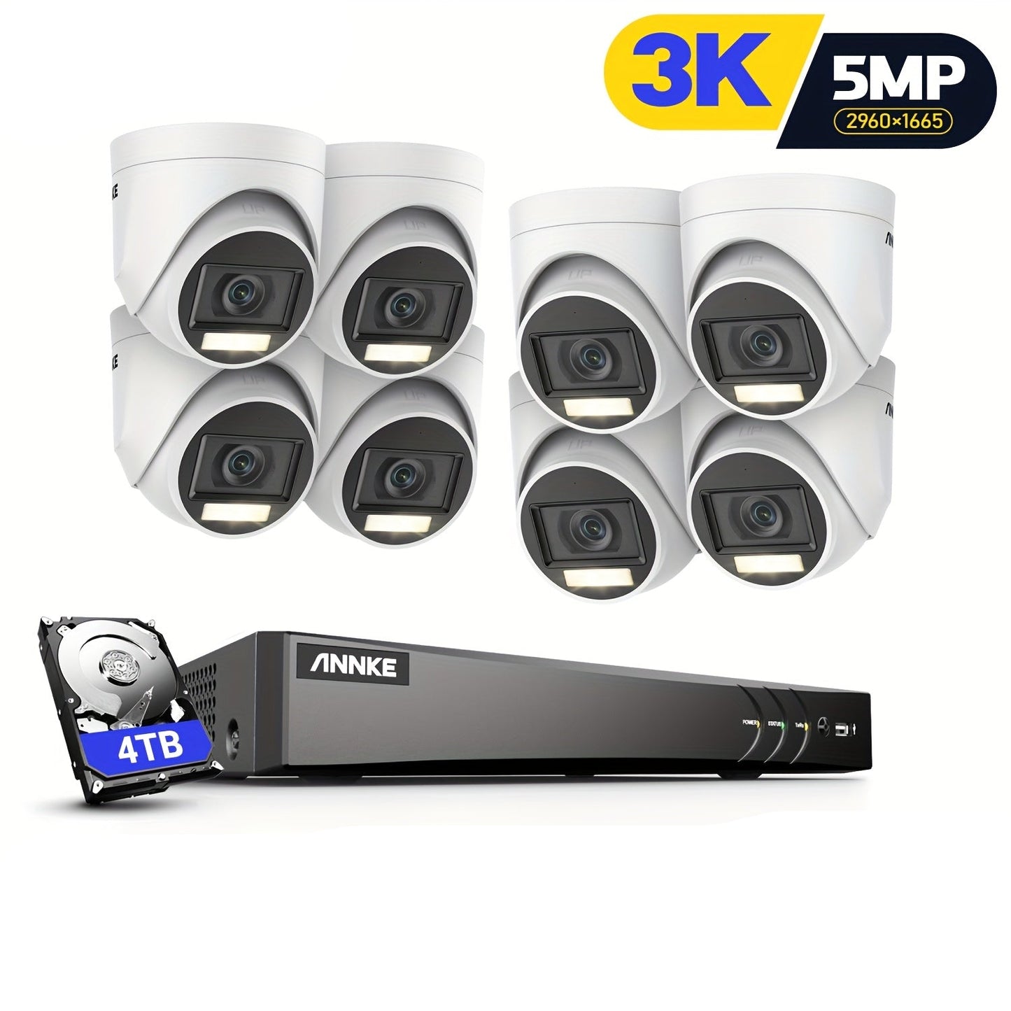 Beveiligingssysteem – Camerabewaking – Video Surveillance – Toezicht Camera – CCTV Set – 16-Kanaals DVR Recorder – 8x 3K Camera’s Met Microfoon – AI Detectie & 4TB Opslag