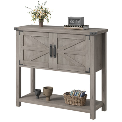 Sidetable – Haltafel – Consoletafel – Wandtafel – Bijzettafel – Grijs – Met 2 Deuren En 2 Laden – Stevig Metalen Frame & Krasbestendig Oppervlak