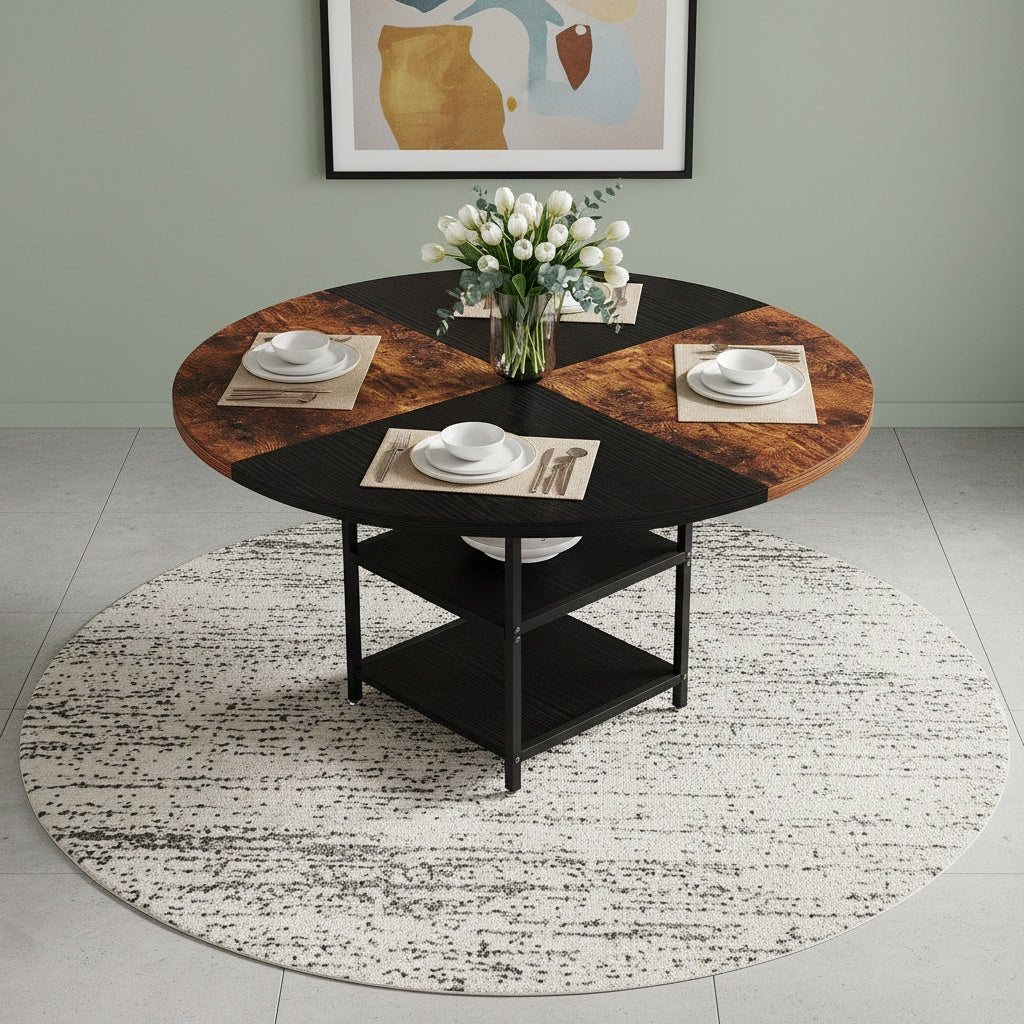 Eettafel – Dinertafel – Keukentafel – Eetkamertafel – Tafel – Extra Lang – Rond/Ovaal Design – Geschikt voor 4-6 Personen – Krasbestendig Engineered Hout – Stevige Metalen Poot